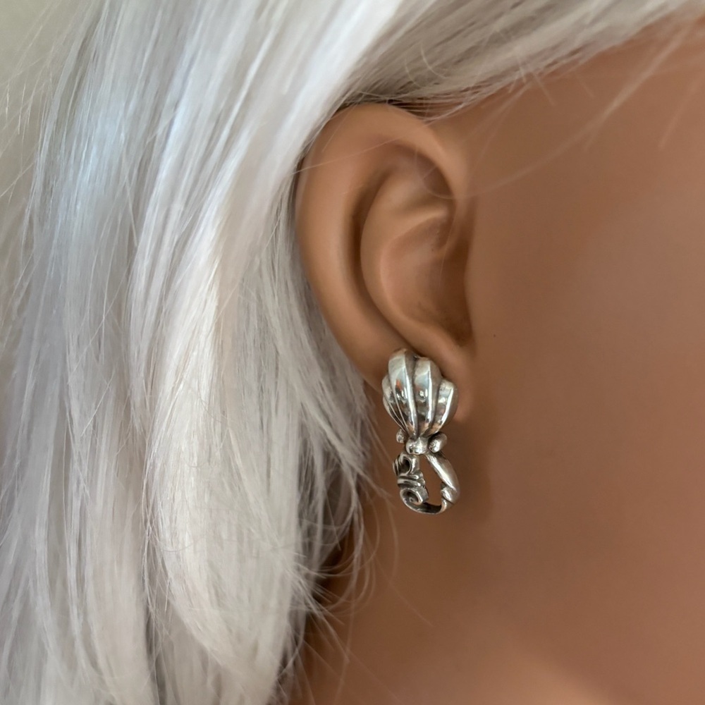 Brighton Earrings Scroll Drop Pierced Signed Flourish. Silver Plated